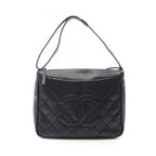 Chanel Shoulder Bag Wild Stitch Big CC Logo Black Leather Quilted CC