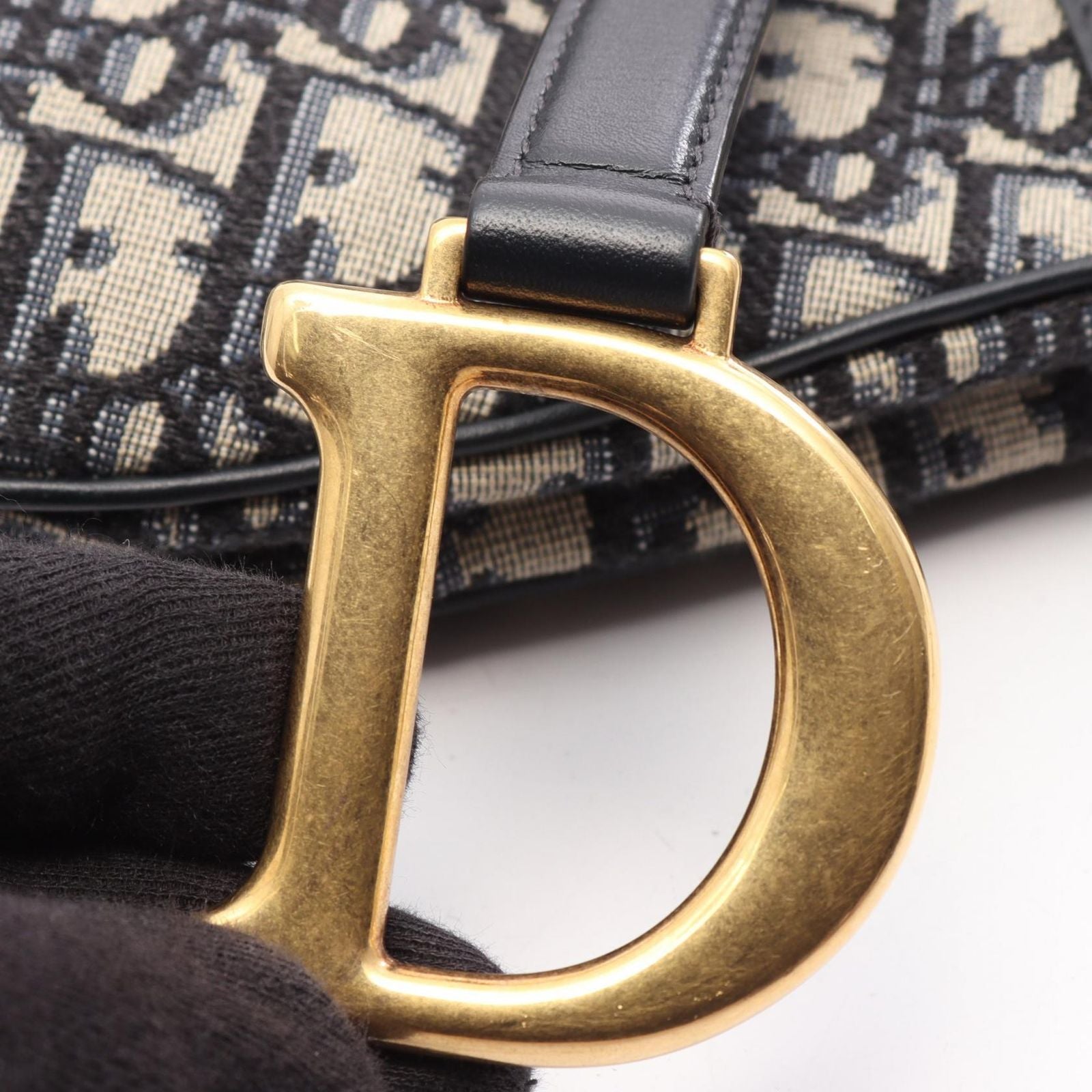 Dior Saddle Bag Oblique Jacquard Navy Canvas Leather — view 7