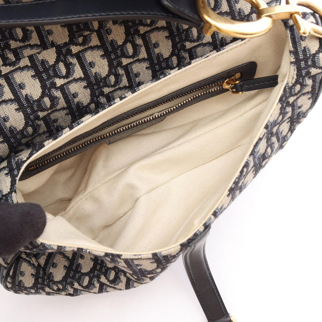 Dior Saddle Bag Oblique Jacquard Navy Canvas Leather — view 3