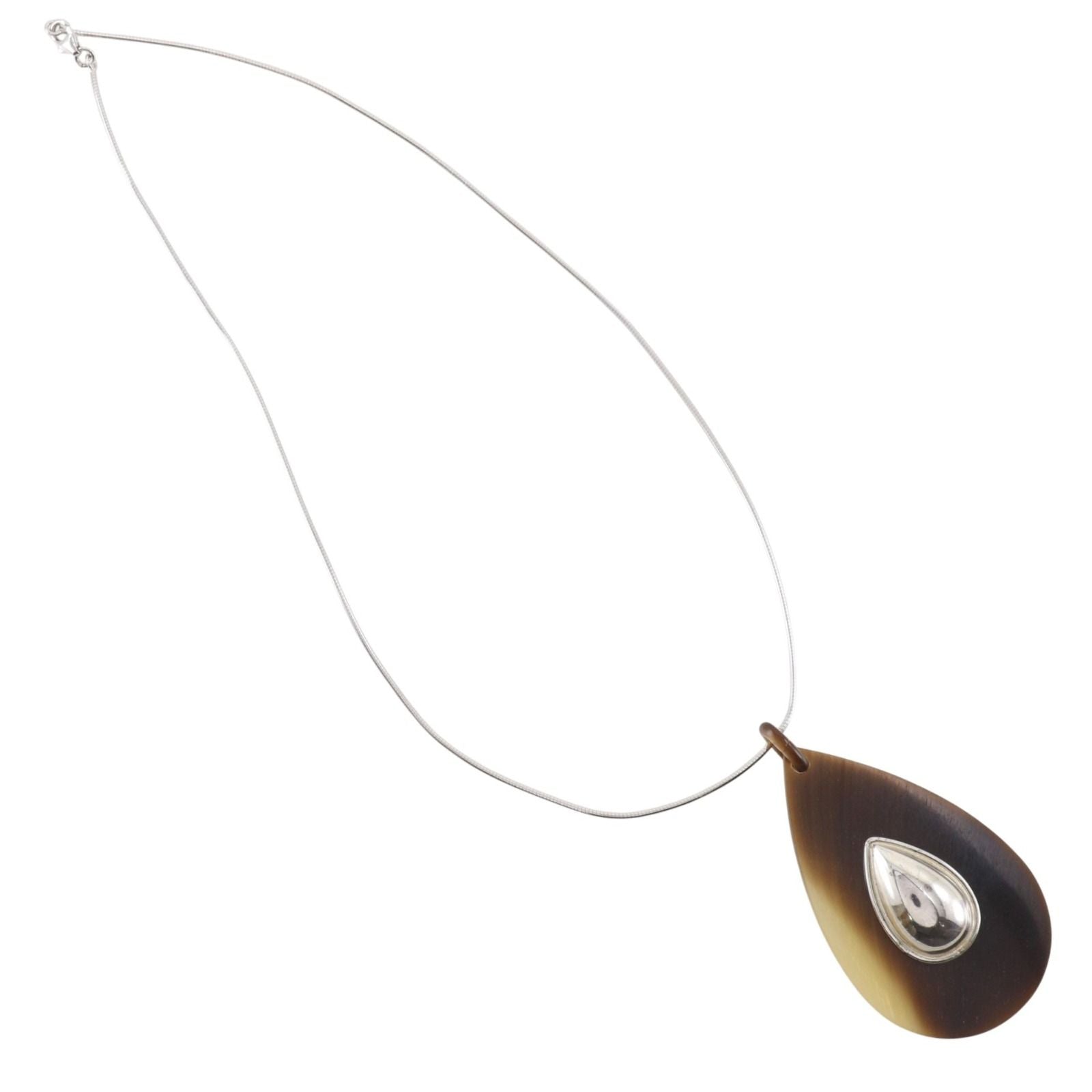 Hermes Drop Buffalo Horn Metal Silver Necklace