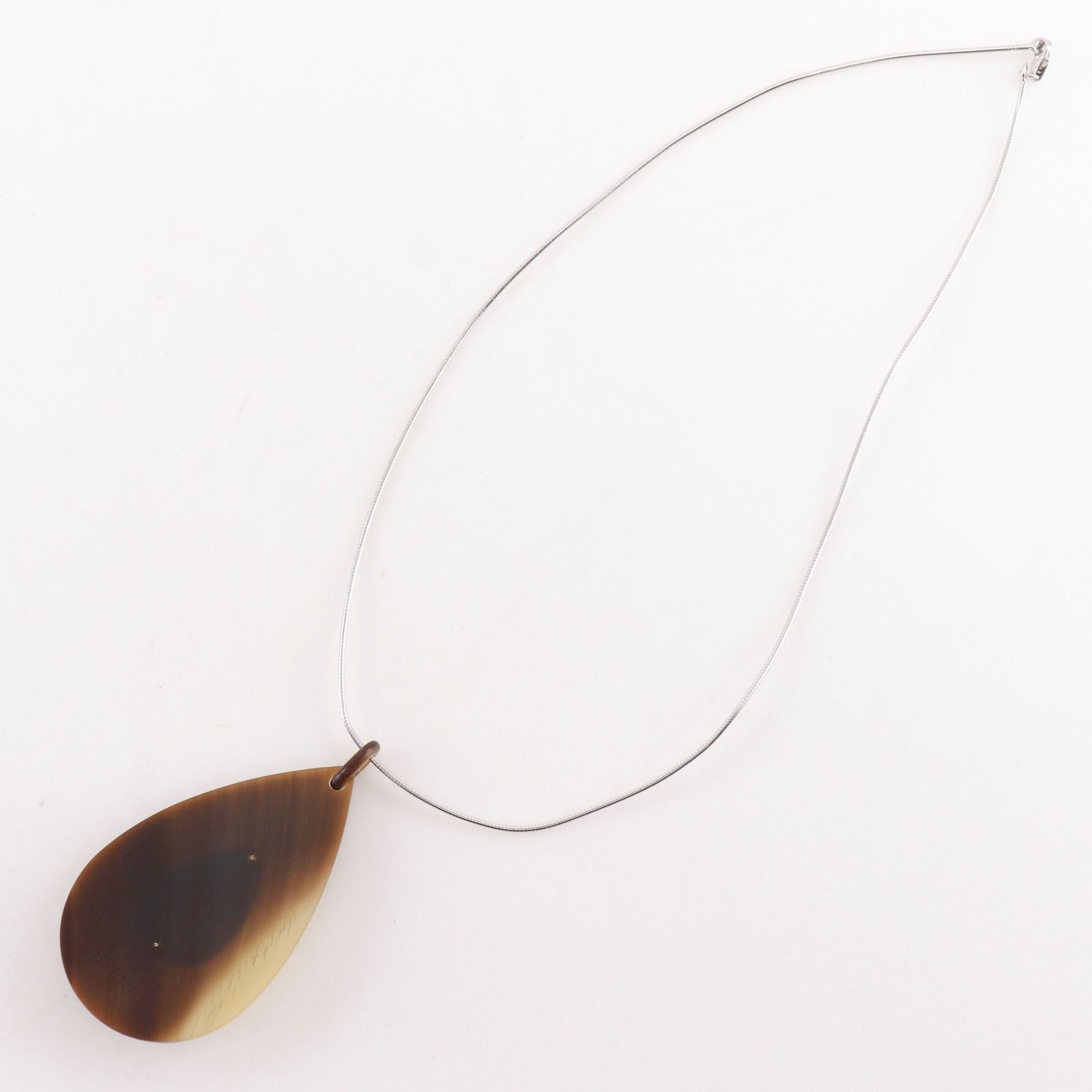 Hermes Drop Buffalo Horn Metal Silver Necklace — view 3