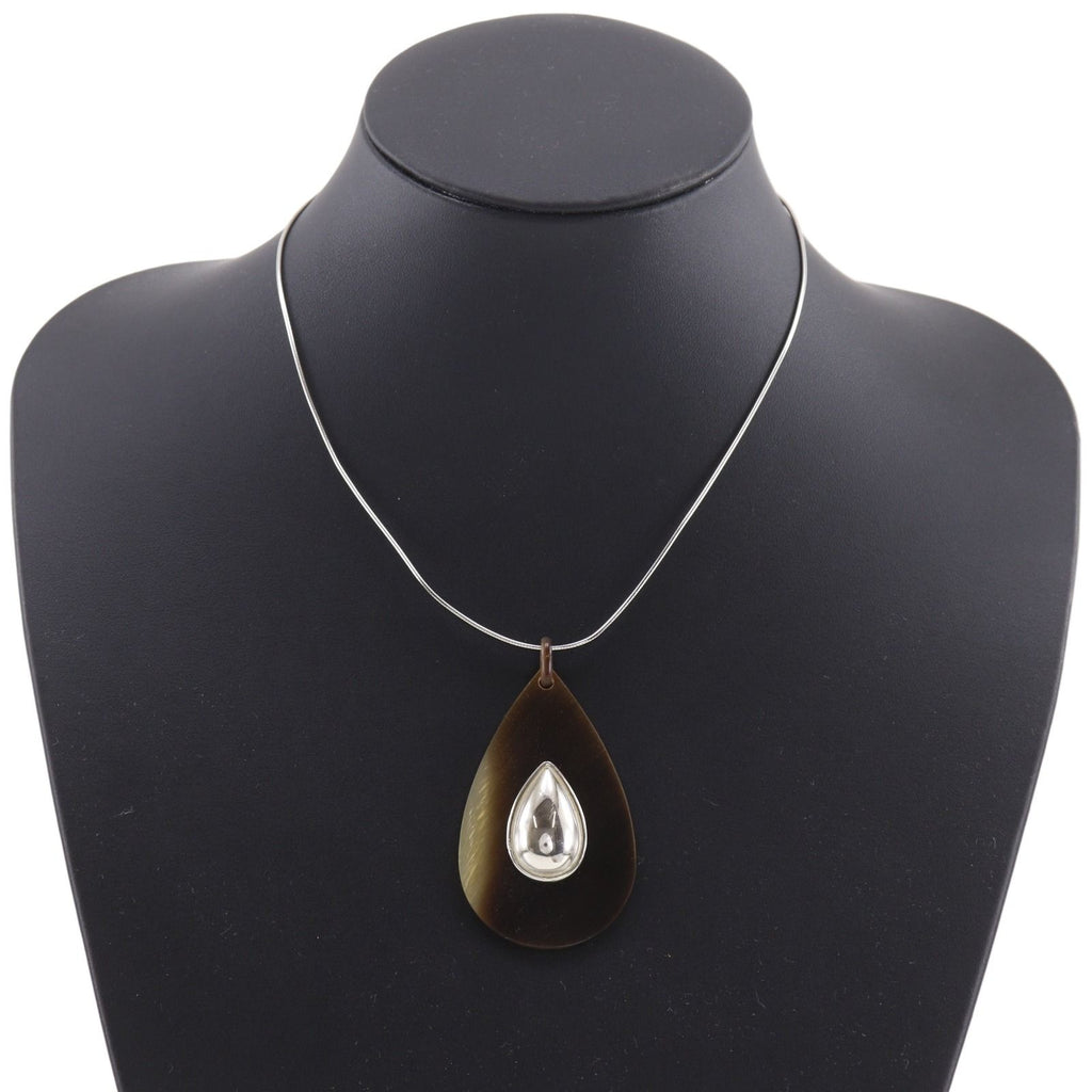 Hermes Drop Buffalo Horn Metal Silver Necklace — view 2