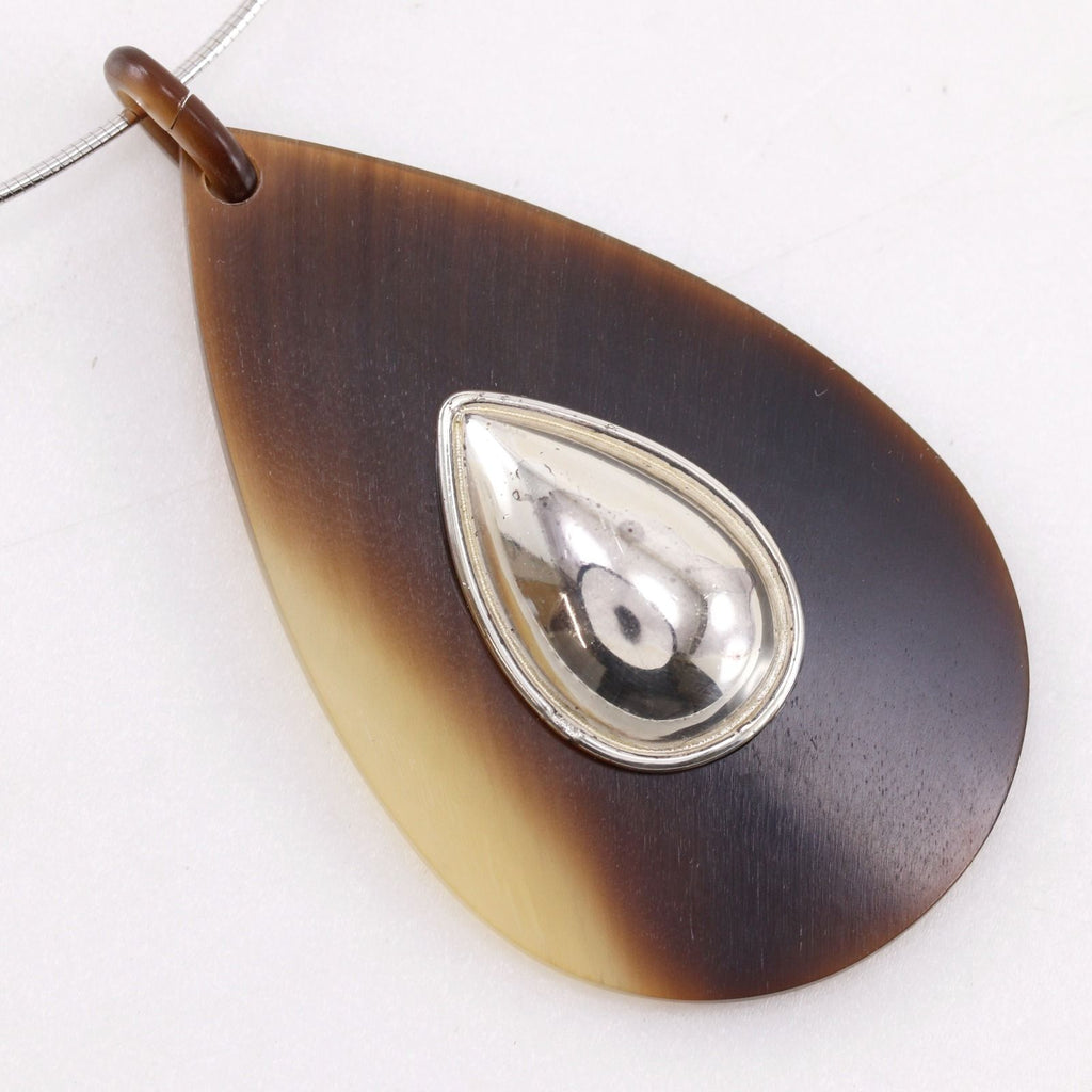 Hermes Drop Buffalo Horn Metal Silver Necklace — view 5