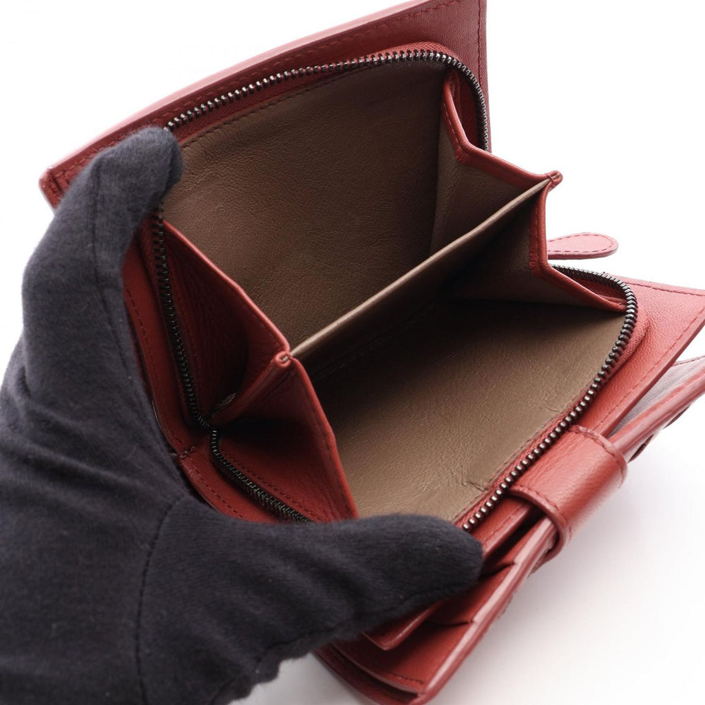Bottega Veneta Bifold Wallet Intrecciato Red Brown Leather — view 4