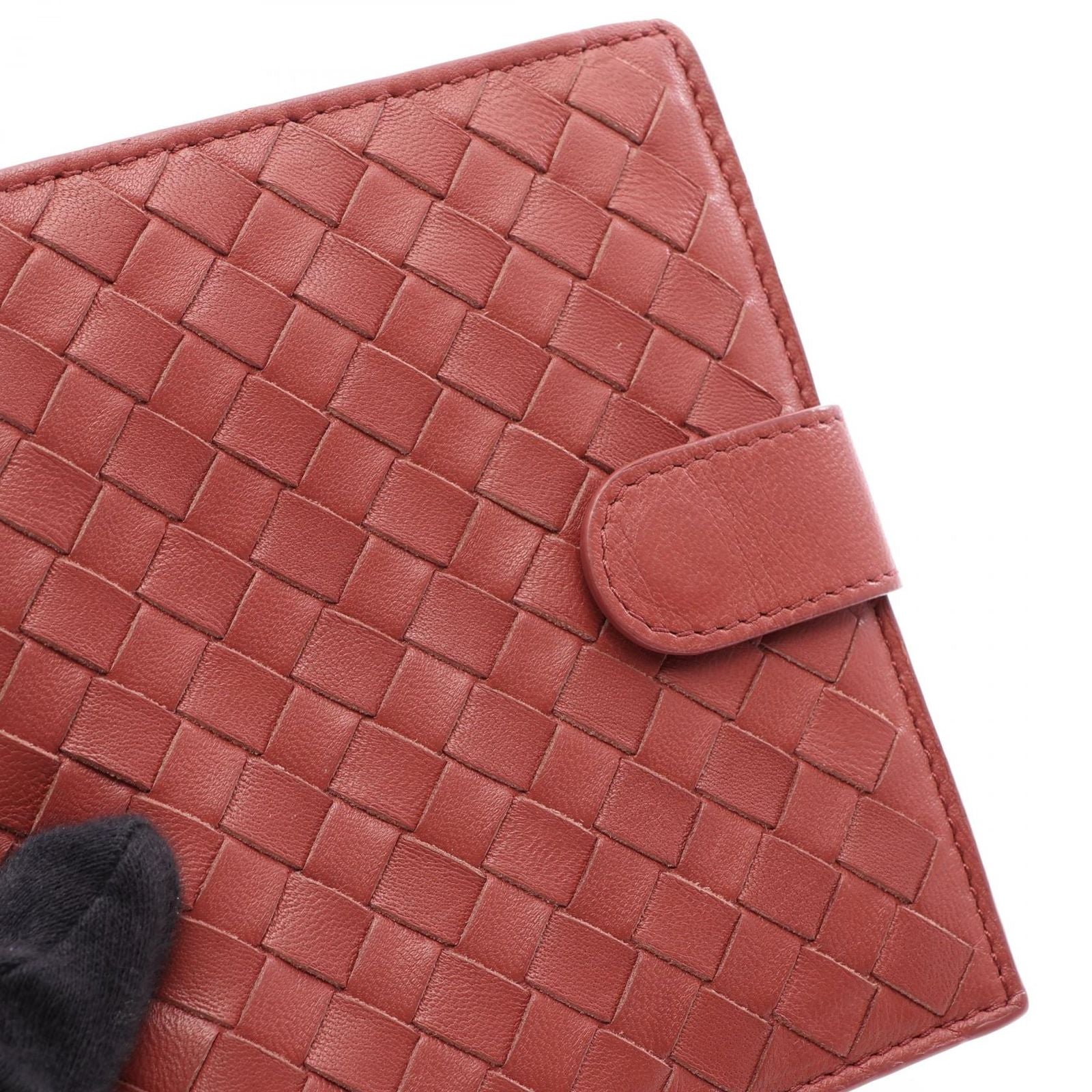 Bottega Veneta Bifold Wallet Intrecciato Red Brown Leather — view 6