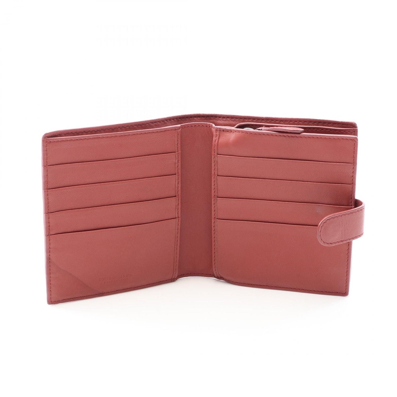 Bottega Veneta Bifold Wallet Intrecciato Red Brown Leather — view 3