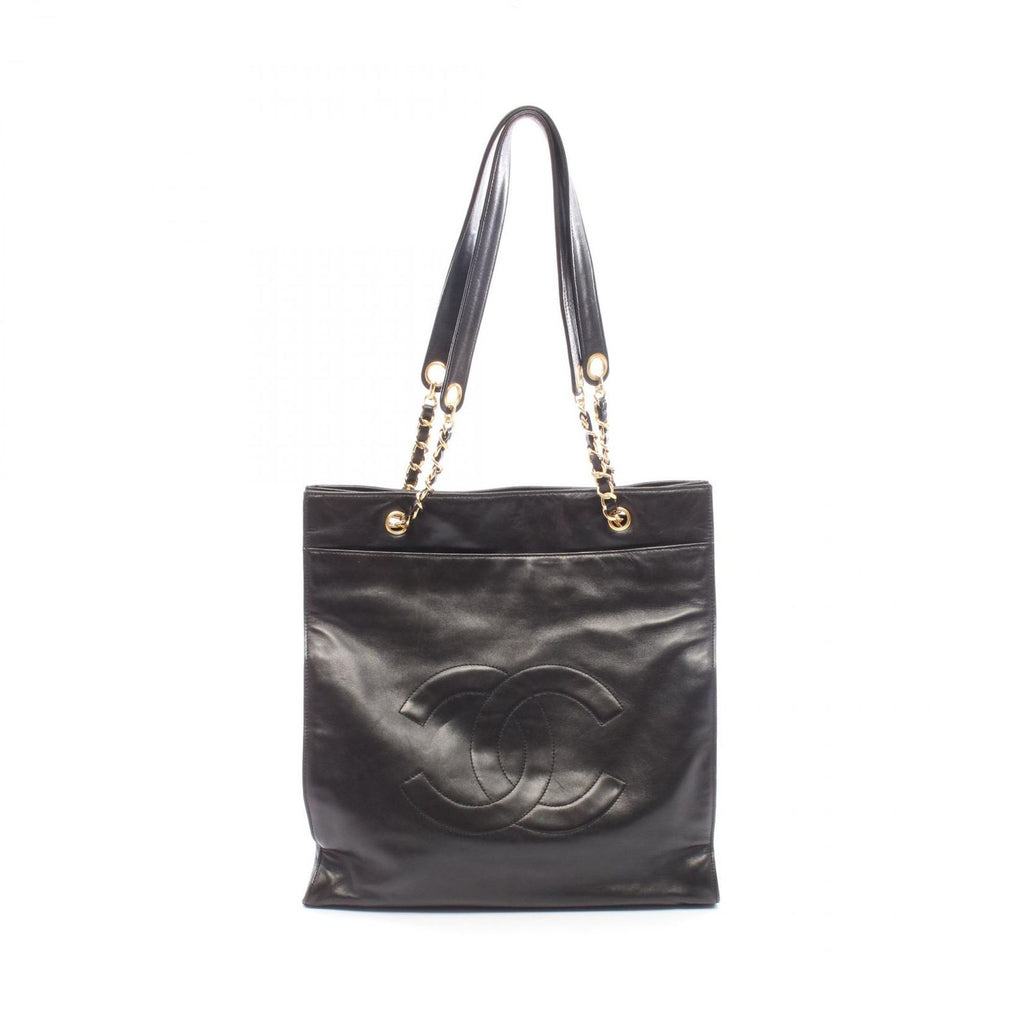 Chanel Tote Bag CC Logo Black Lambskin CC Chain