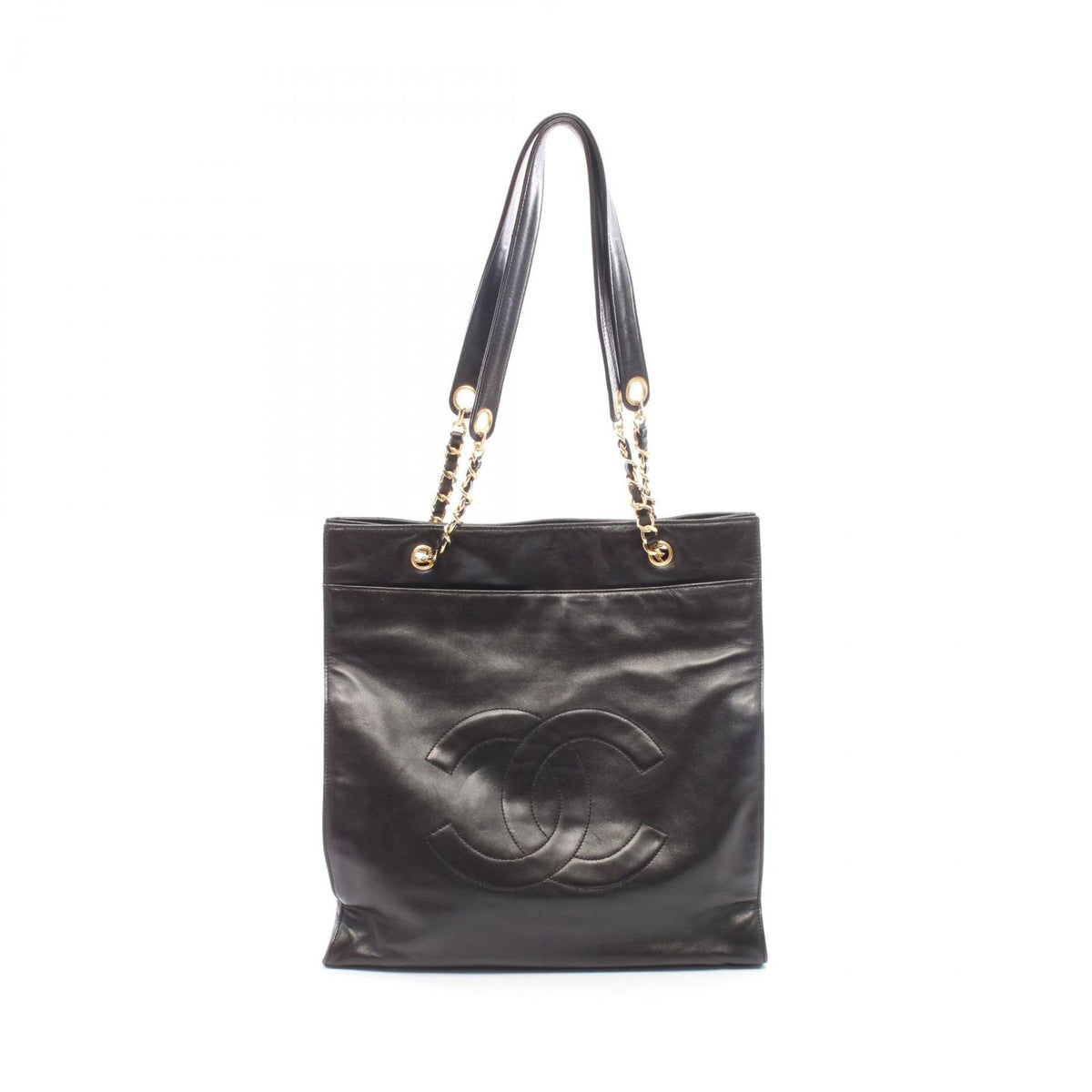 Chanel Tote Bag CC Logo Black Lambskin CC Chain