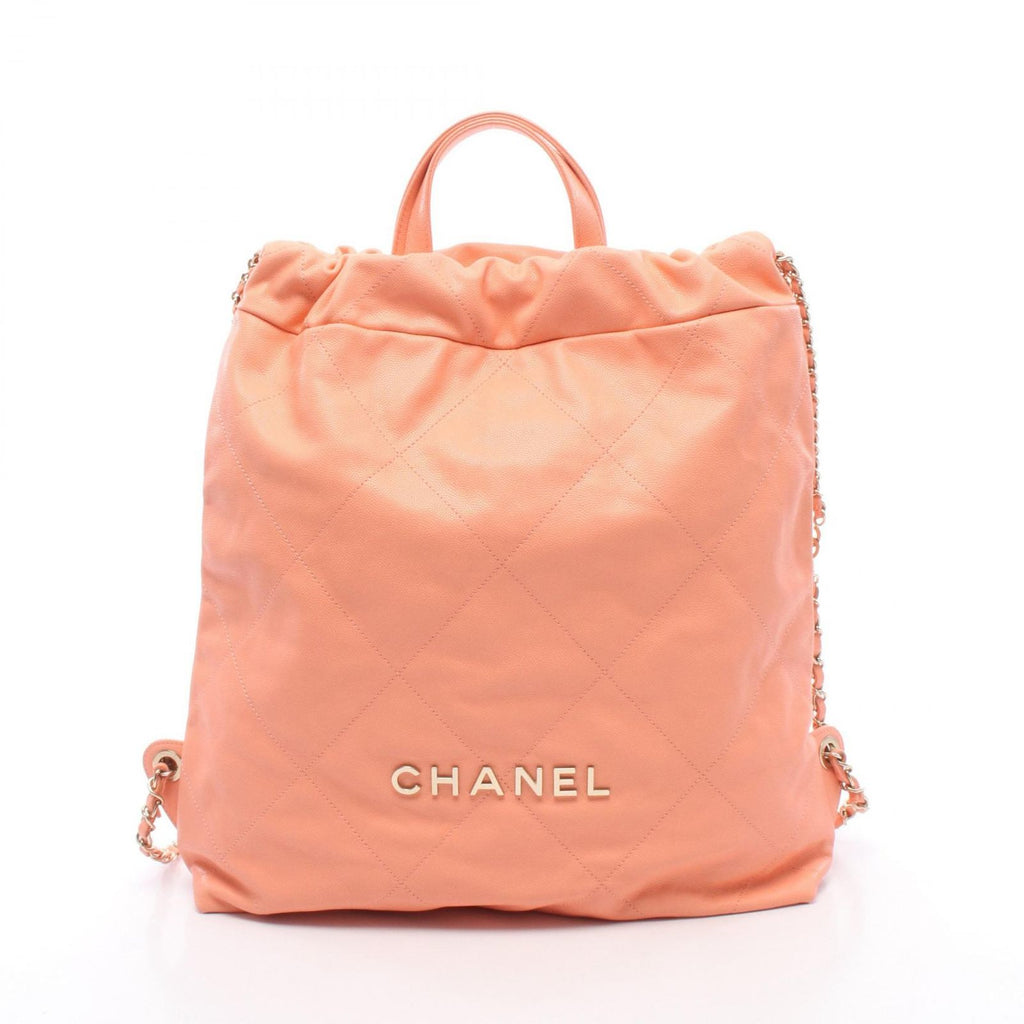 Chanel Backpack 22 Large Coral Pink Leather 22 Quilted Chain