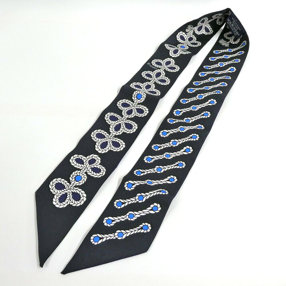 Hermes Twilly Ornament and Brandenburg Galons Et Brandebourgs Silk Black Navy — view 3