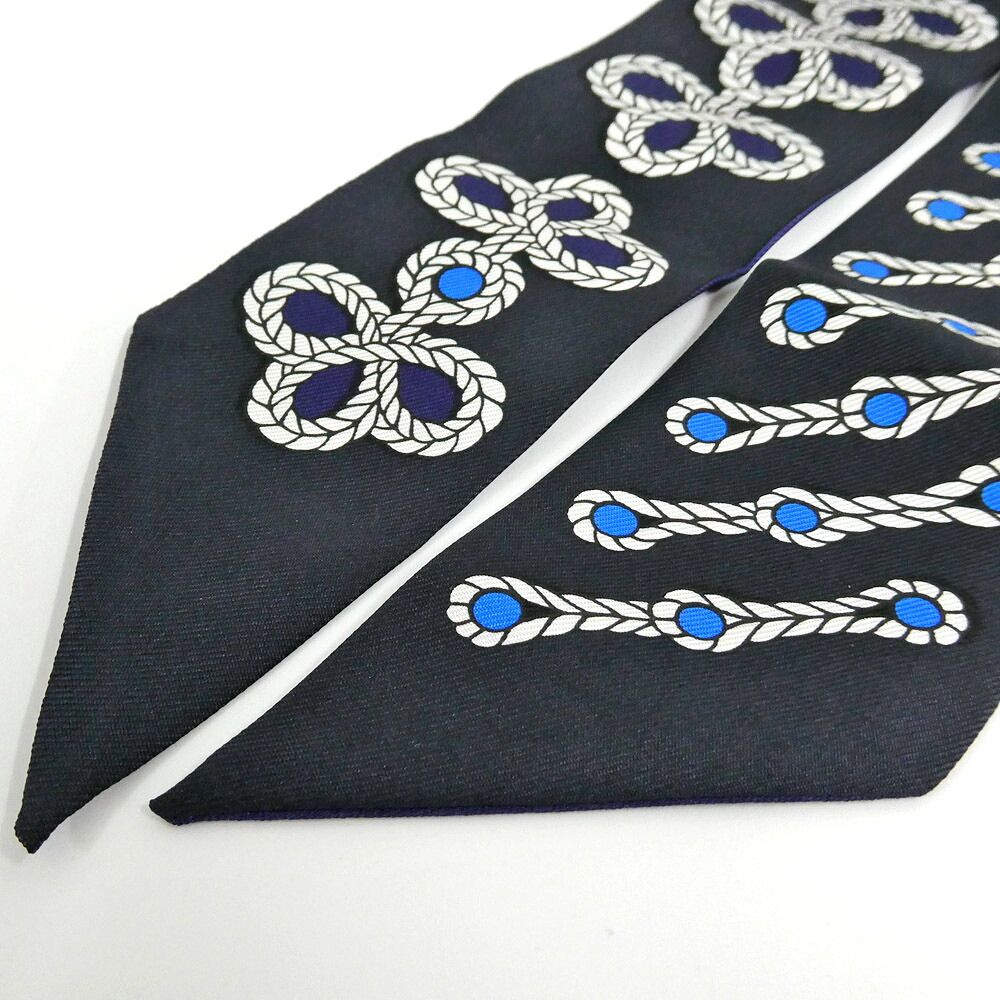 Hermes Twilly Ornament and Brandenburg Galons Et Brandebourgs Silk Black Navy — view 4