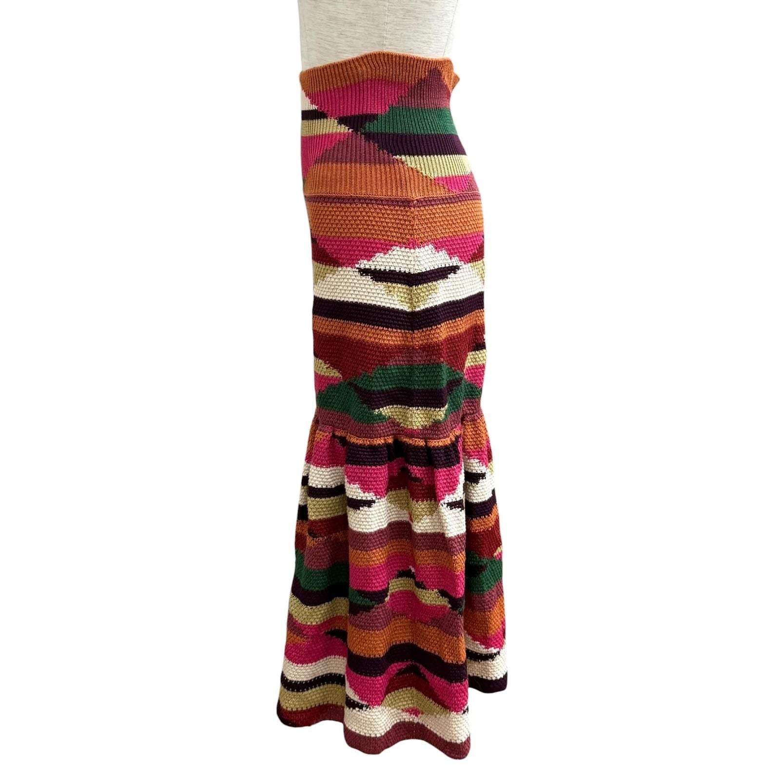 Dior Linen Cotton Blend All Over Pattern Knit Long Skirt Multi 40 — view 3