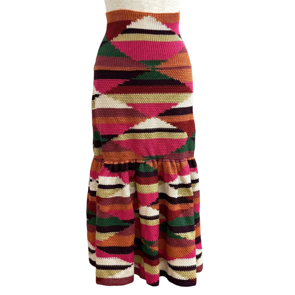 Dior Linen Cotton Blend All Over Pattern Knit Long Skirt Multi 40