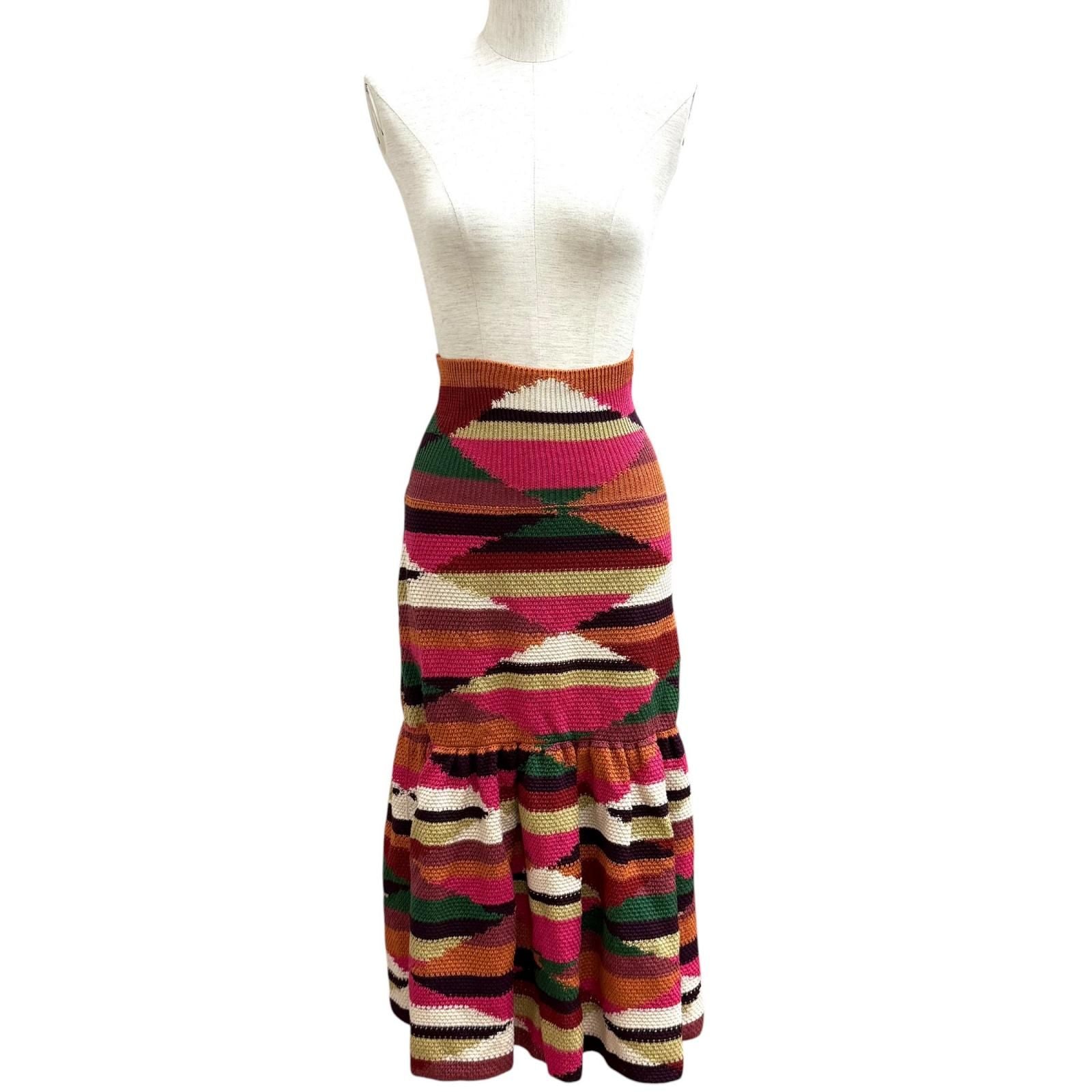 Dior Linen Cotton Blend All Over Pattern Knit Long Skirt Multi 40 — view 2