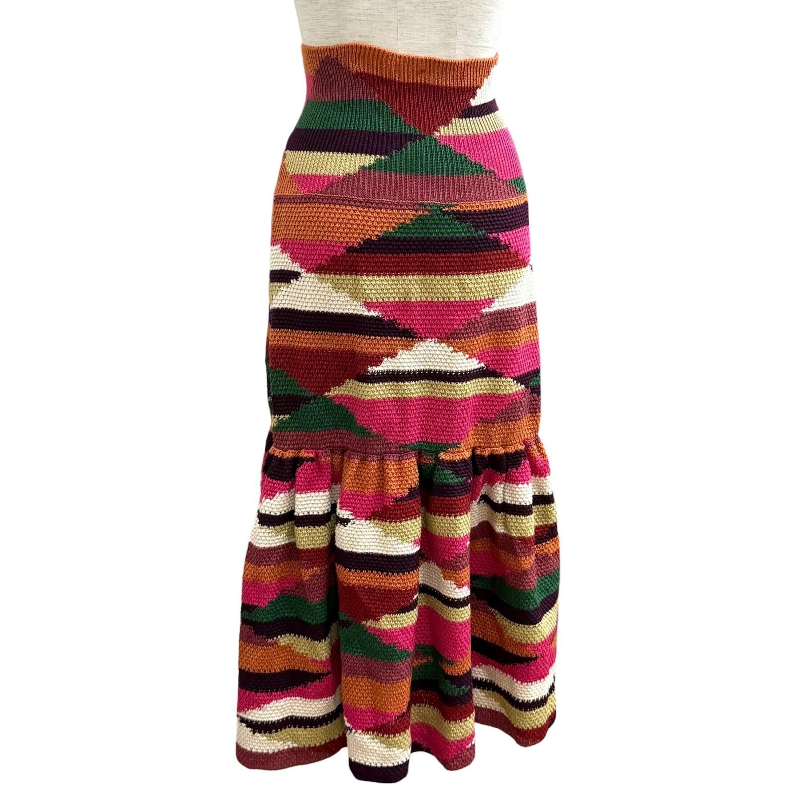 Dior Linen Cotton Blend All Over Pattern Knit Long Skirt Multi 40 — view 4