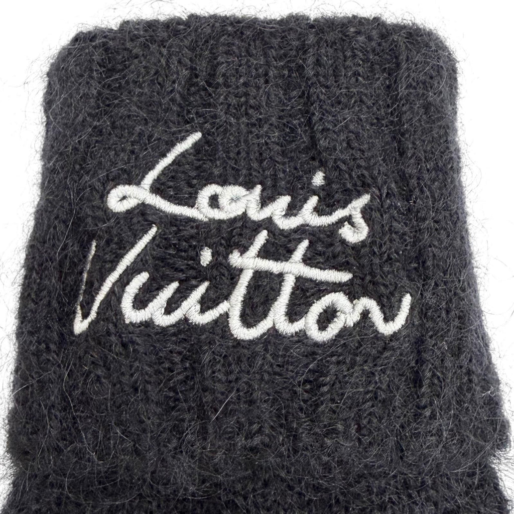 Louis Vuitton Gloves LV Script Mohair Wool Logo Embroidery Knit Black — view 6