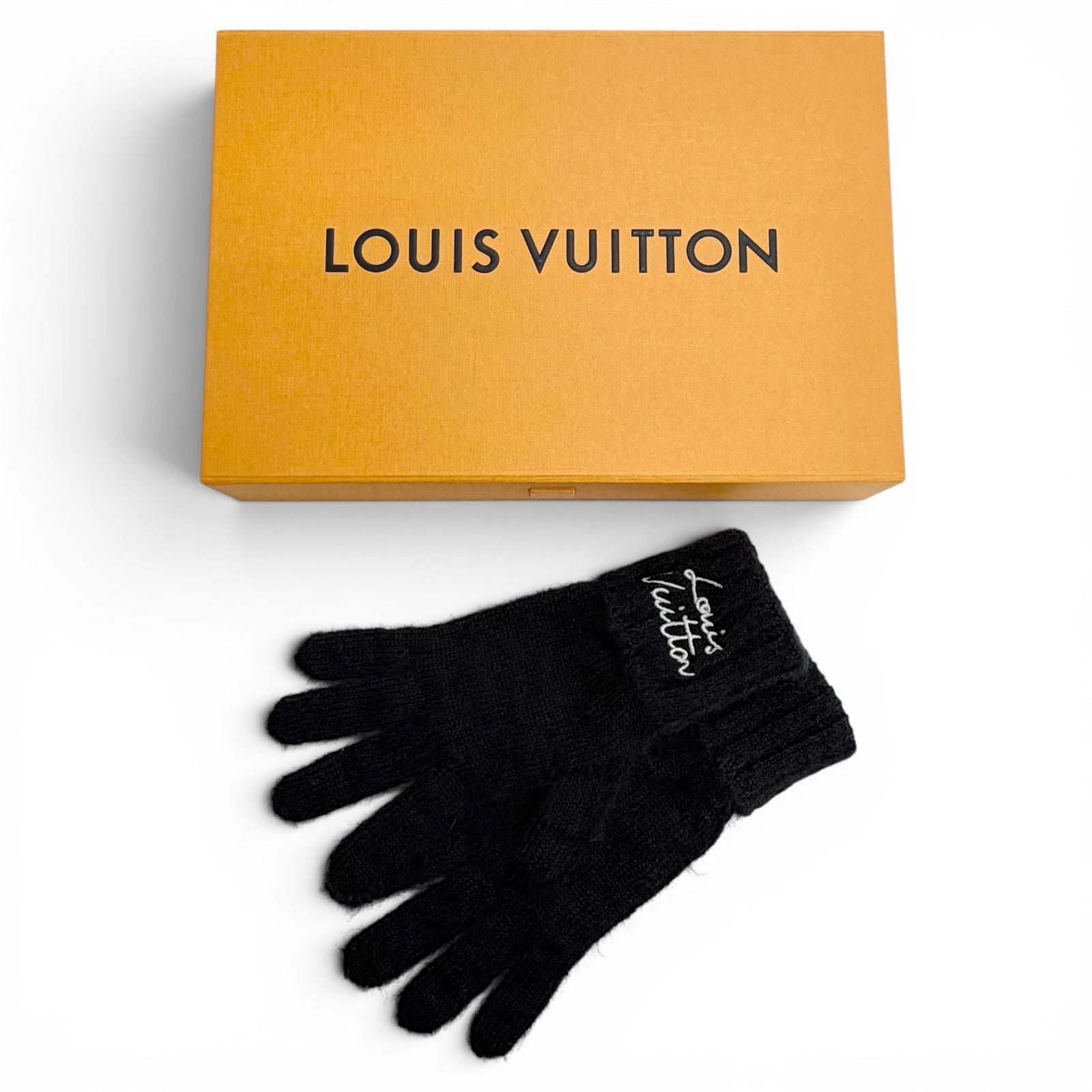 Louis Vuitton Gloves LV Script Mohair Wool Logo Embroidery Knit Black — view 2