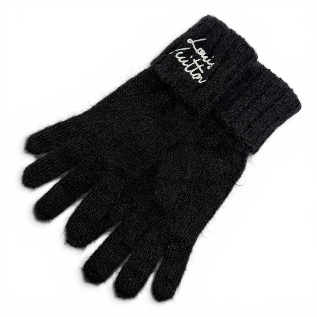 Louis Vuitton Gloves LV Script Mohair Wool Logo Embroidery Knit Black