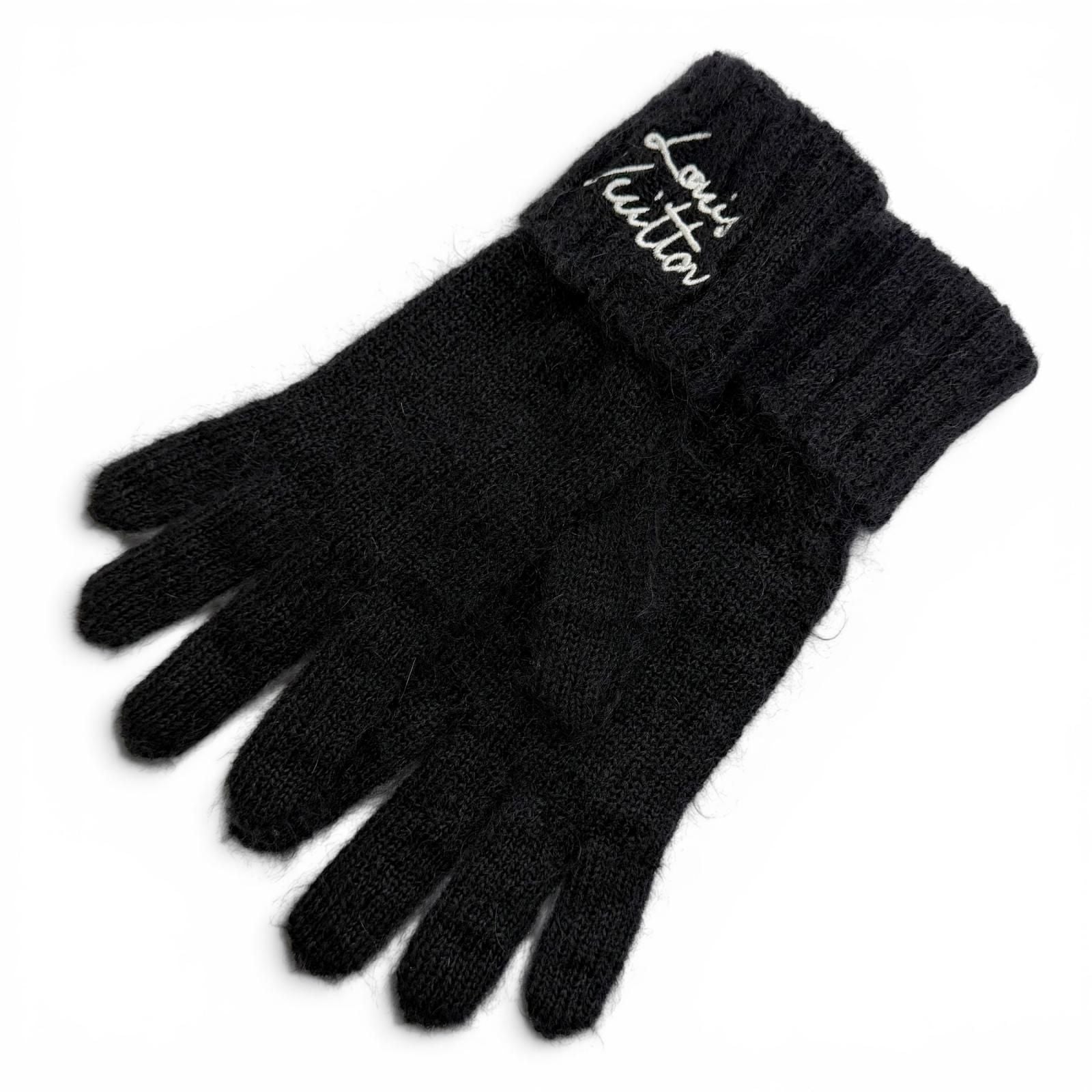 Louis Vuitton Gloves LV Script Mohair Wool Logo Embroidery Knit Black