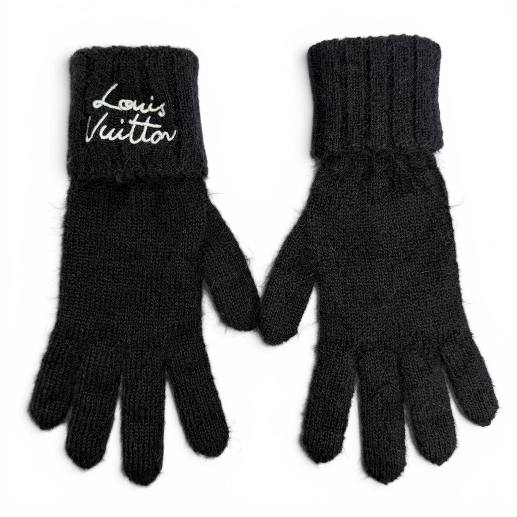 Louis Vuitton Gloves LV Script Mohair Wool Logo Embroidery Knit Black — view 3