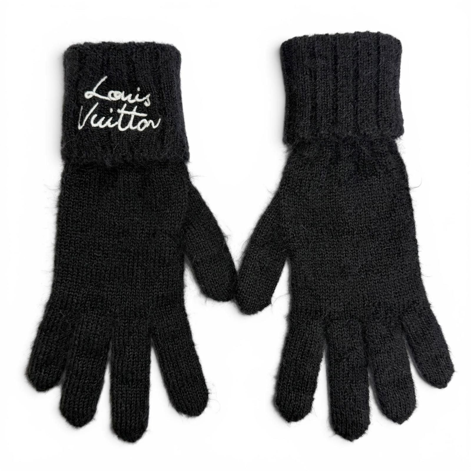 Louis Vuitton Gloves LV Script Mohair Wool Logo Embroidery Knit Black — view 3