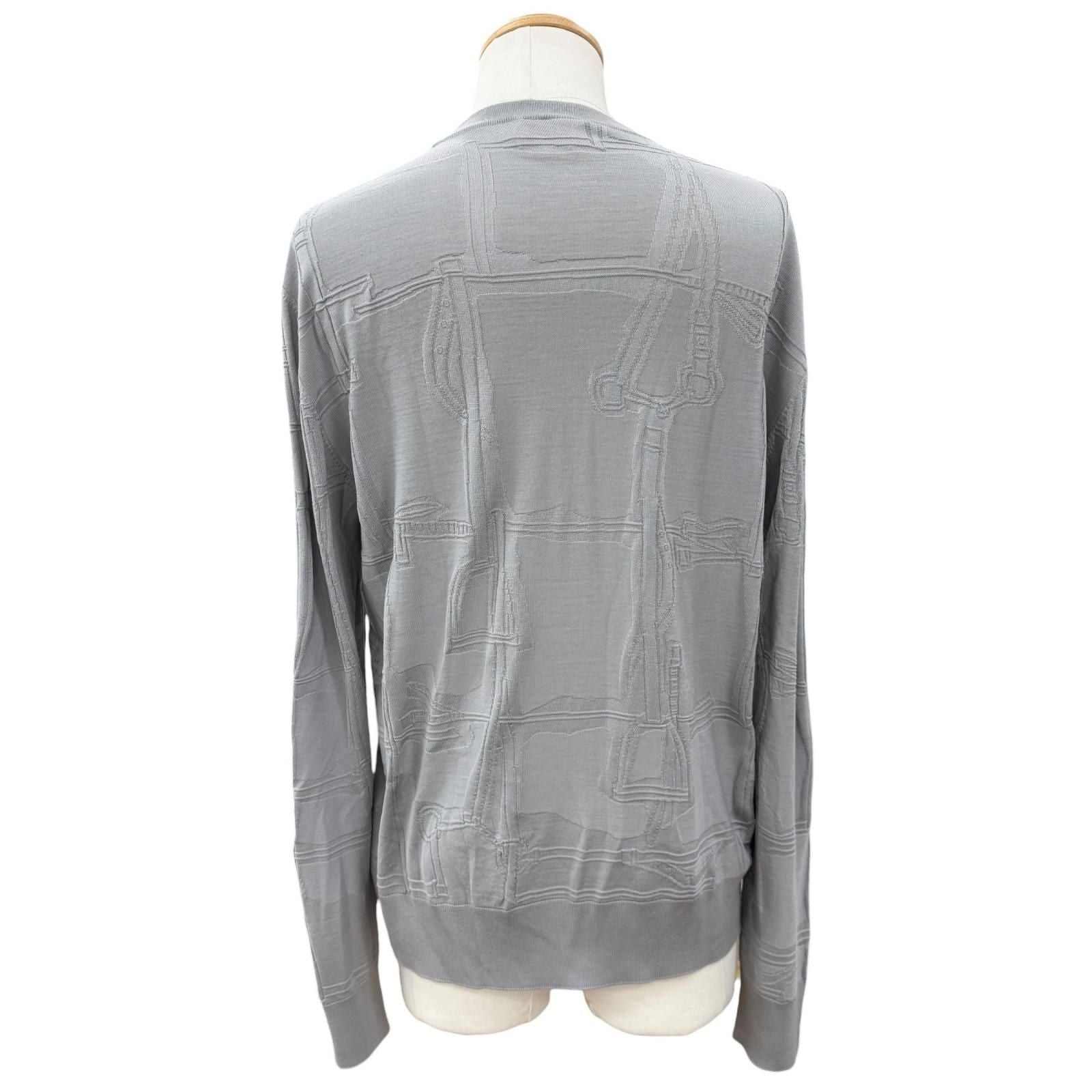 Hermes Fragmon Equestre Integral Wool Crew Neck Knit Gray Sweater — view 4