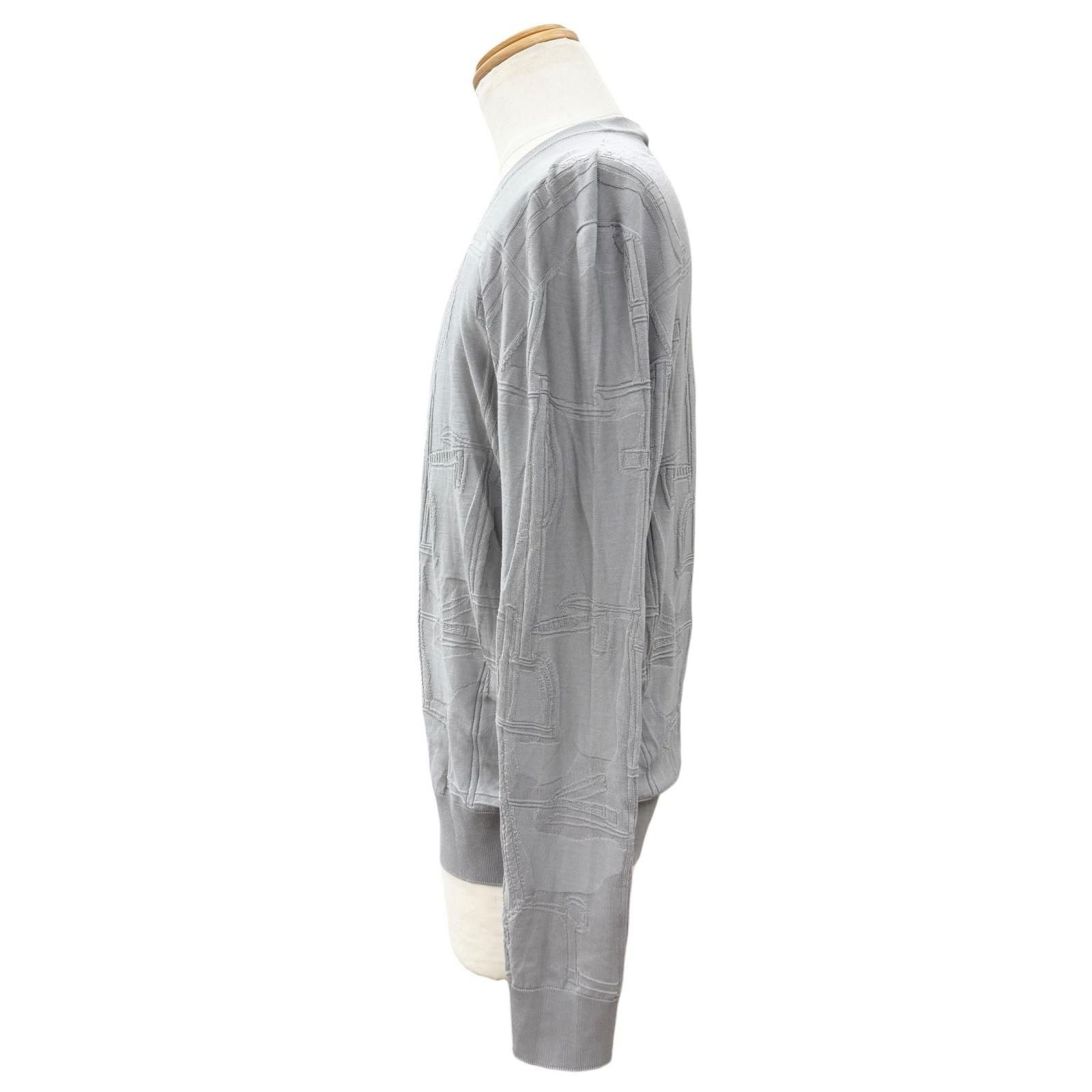 Hermes Fragmon Equestre Integral Wool Crew Neck Knit Gray Sweater — view 3