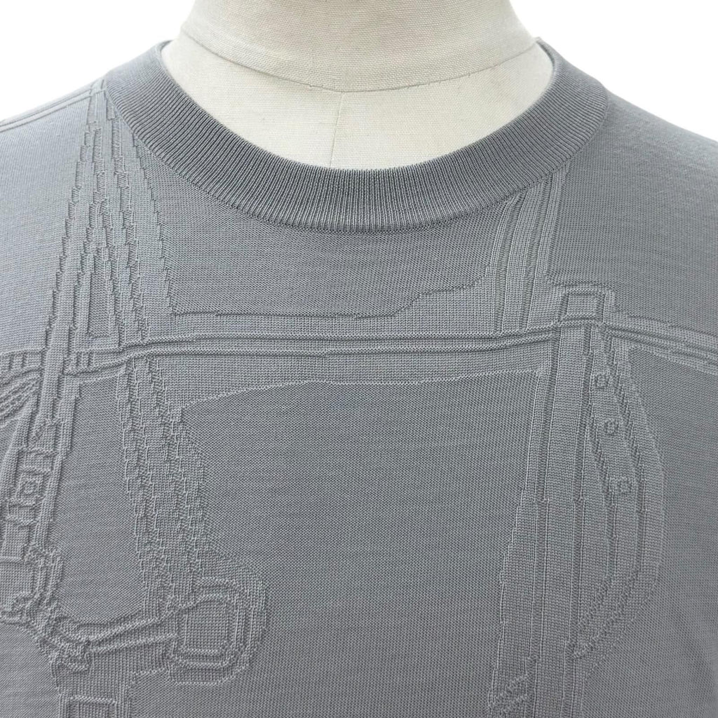 Hermes Fragmon Equestre Integral Wool Crew Neck Knit Gray Sweater — view 2