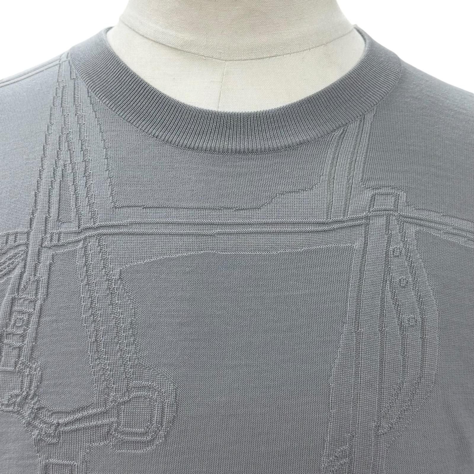 Hermes Fragmon Equestre Integral Wool Crew Neck Knit Gray Sweater — view 2