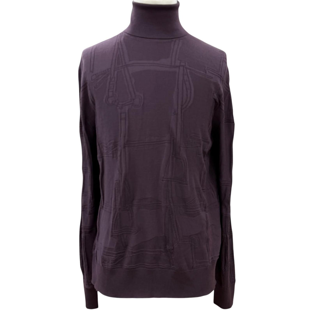 Hermes Fragmon Equestre Integral Wool Turtleneck Knit Bordeaux Sweater