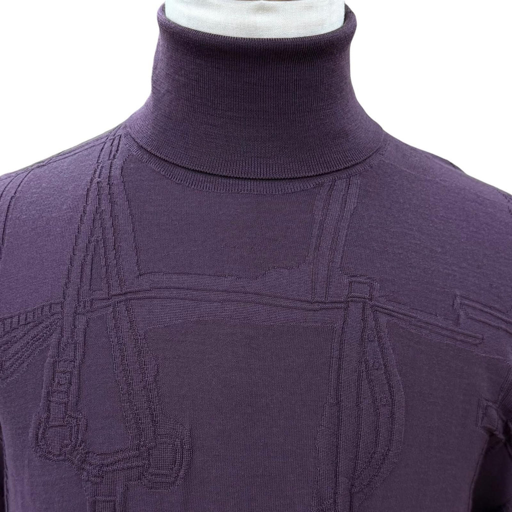 Hermes Fragmon Equestre Integral Wool Turtleneck Knit Bordeaux Sweater — view 2