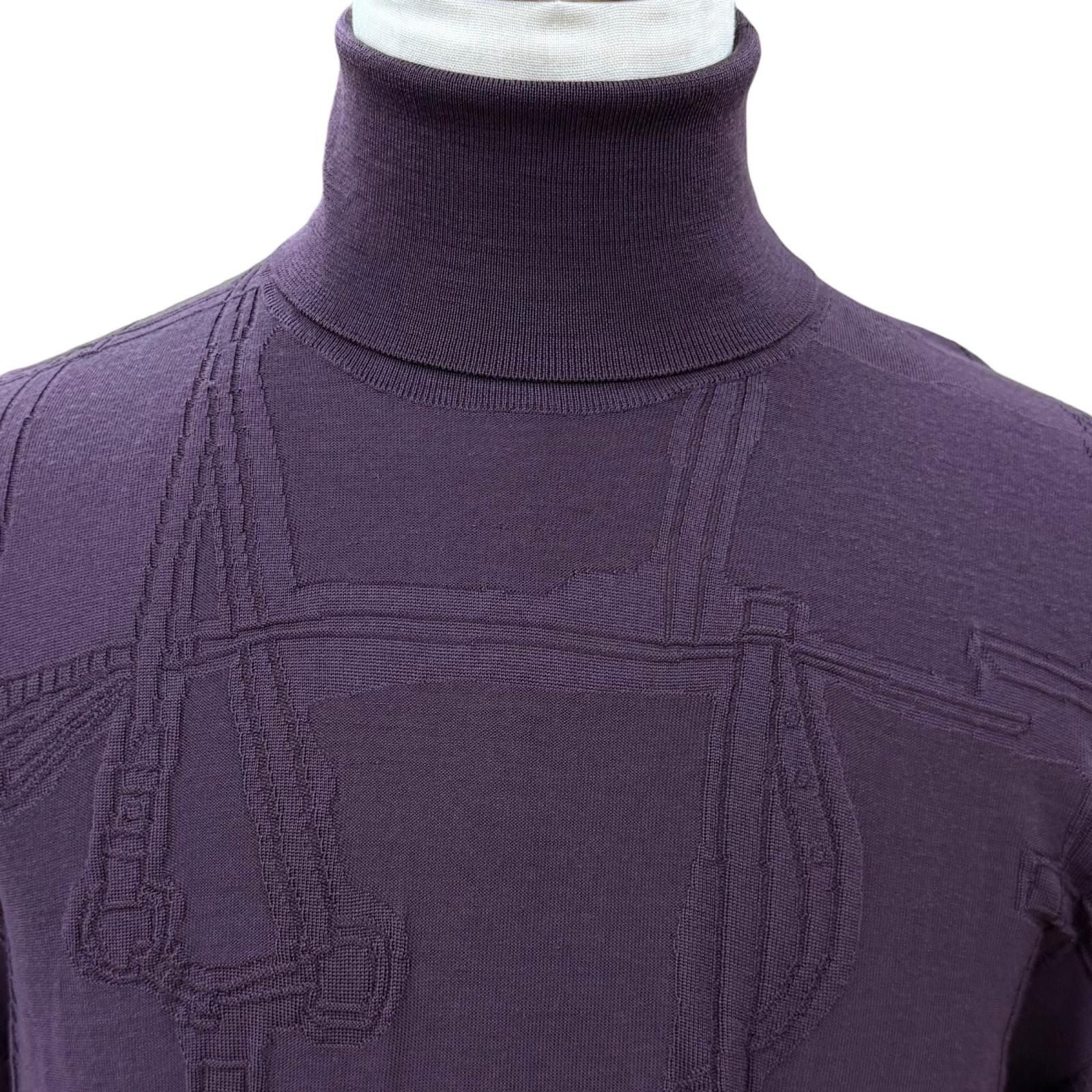 Hermes Fragmon Equestre Integral Wool Turtleneck Knit Bordeaux Sweater — view 2
