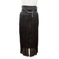 Hermes Leather with Chain Slit Long Pleated Skirt Dark Brown 38