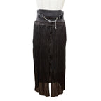 Hermes Leather with Chain Slit Long Pleated Skirt Dark Brown 38