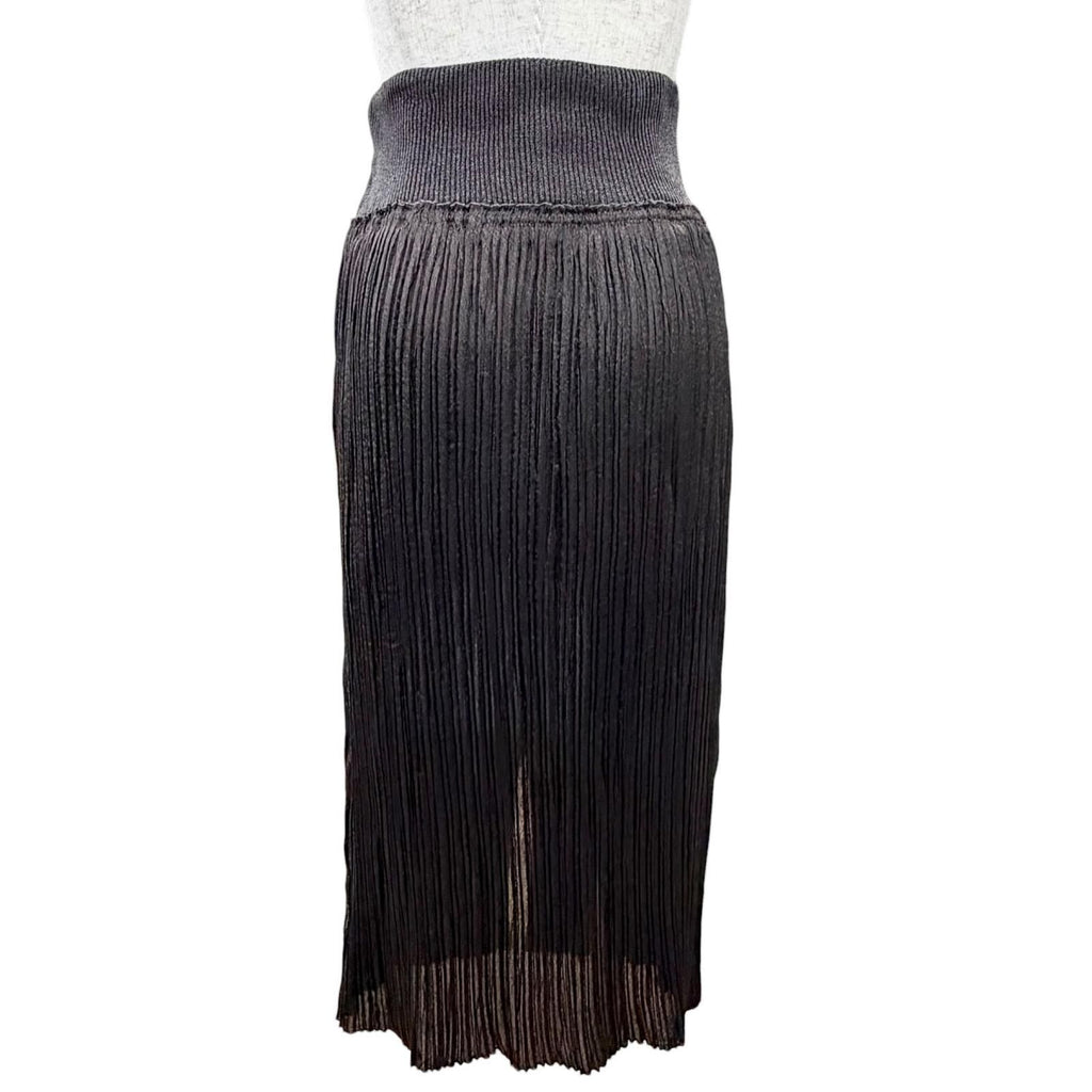 Hermes Leather with Chain Slit Long Pleated Skirt Dark Brown 38 — view 4