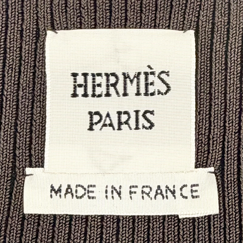 Hermes Leather with Chain Slit Long Pleated Skirt Dark Brown 38 — view 7