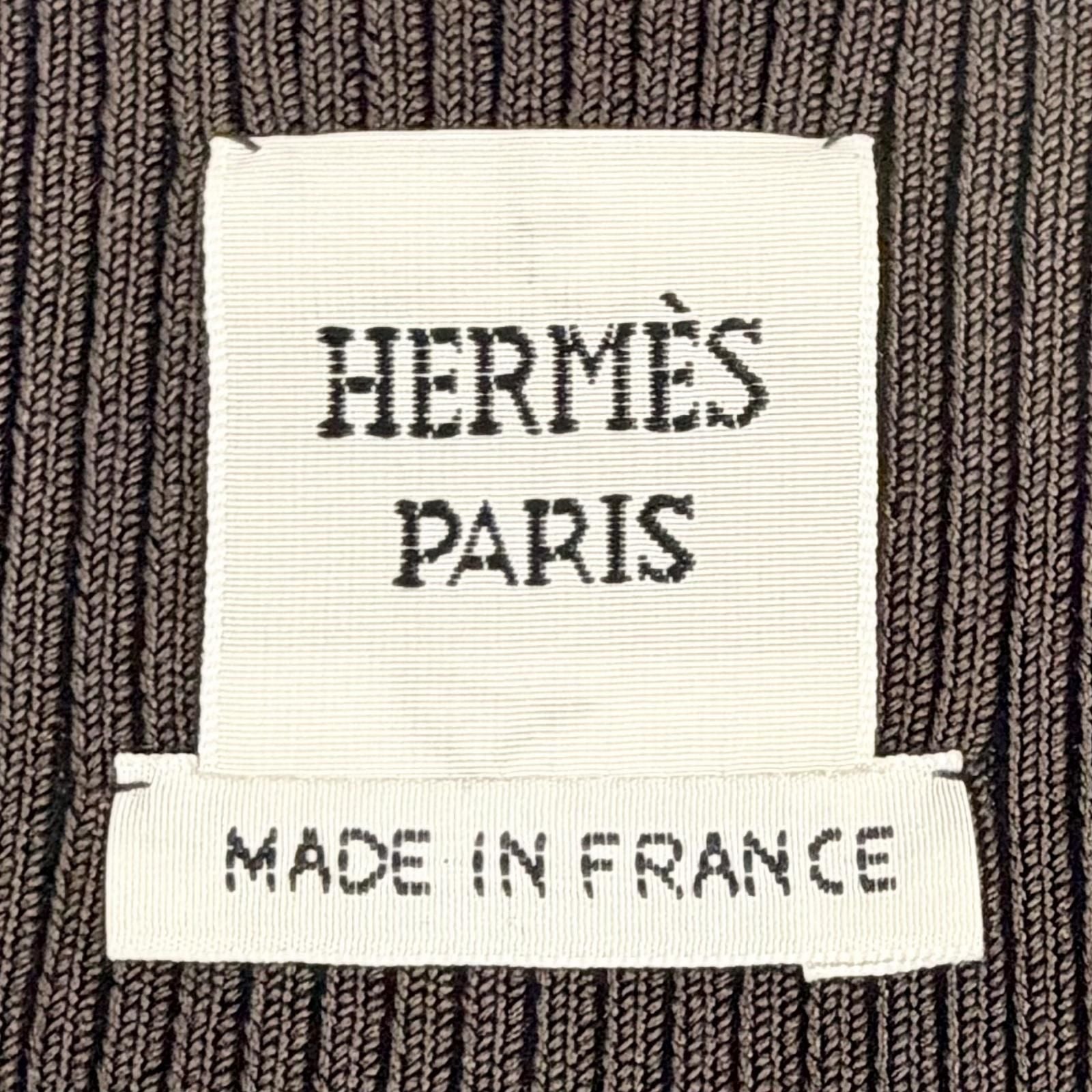 Hermes Leather with Chain Slit Long Pleated Skirt Dark Brown 38 — view 7