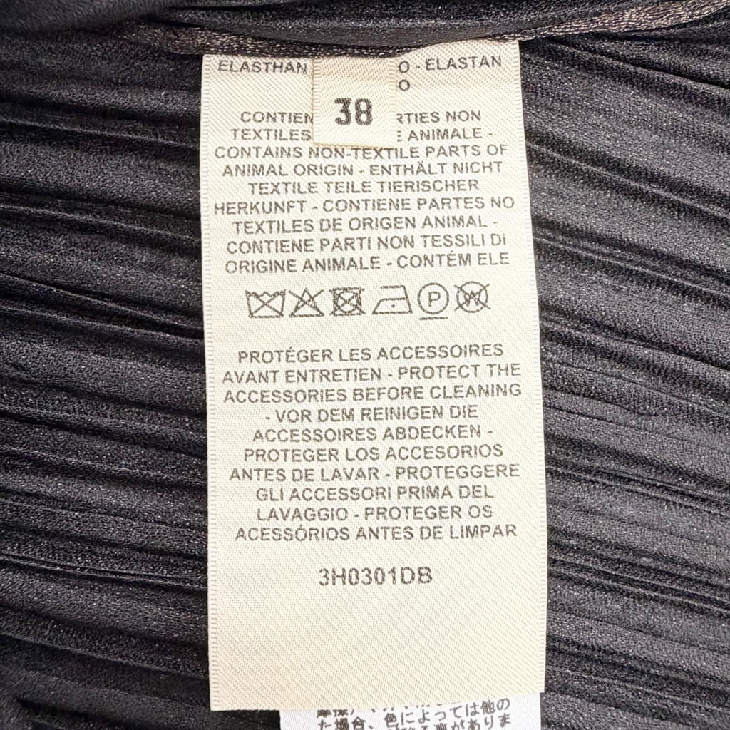 Hermes Leather with Chain Slit Long Pleated Skirt Dark Brown 38 — view 8