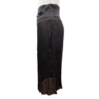 Hermes Leather with Chain Slit Long Pleated Skirt Dark Brown 38 — view 3