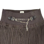 Hermes Leather with Chain Slit Long Pleated Skirt Dark Brown 38 — view 5