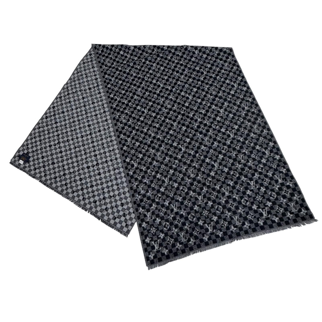 Louis Vuitton Etole Damier Gradient Wool Silk Shawl Black Gray Scarf — view 4