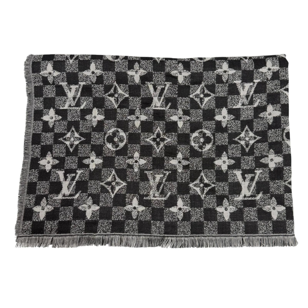 Louis Vuitton Etole Damier Gradient Wool Silk Shawl Black Gray Scarf