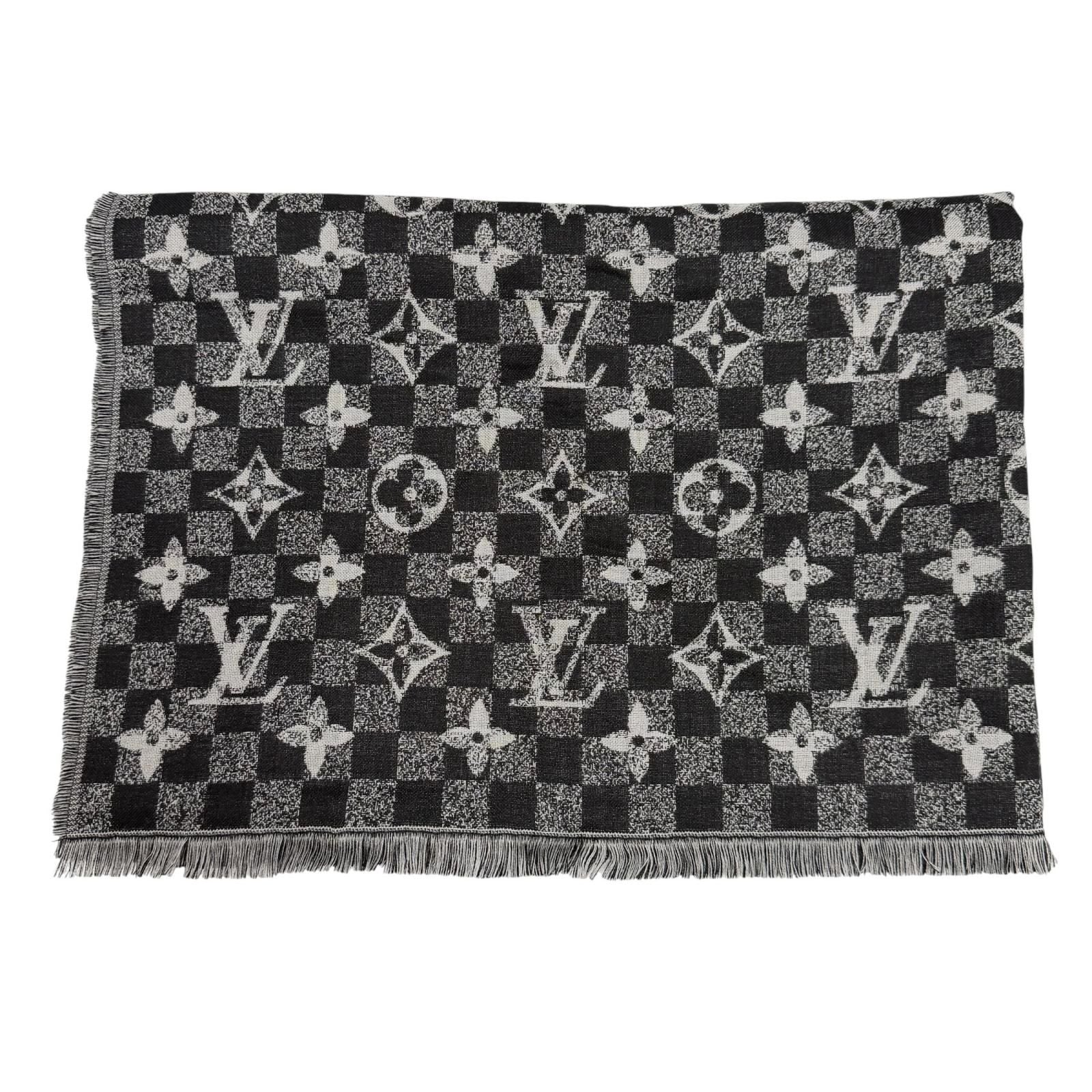 Louis Vuitton Etole Damier Gradient Wool Silk Shawl Black Gray Scarf