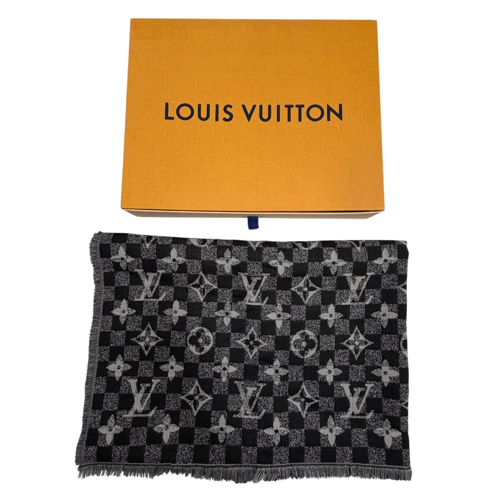 Louis Vuitton Etole Damier Gradient Wool Silk Shawl Black Gray Scarf — view 2