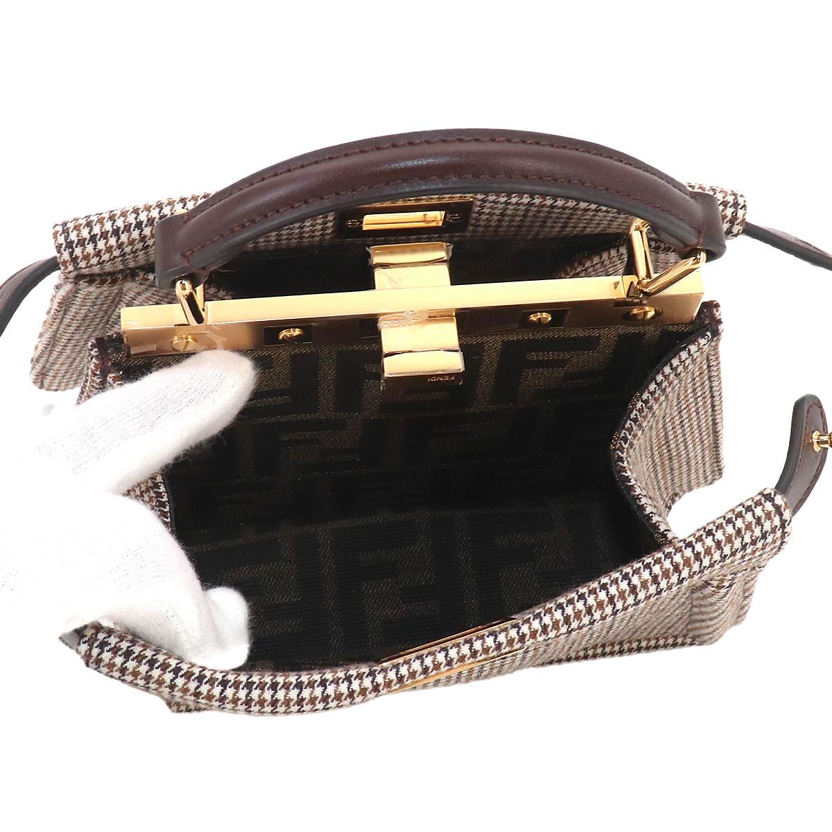 Fendi Peekaboo ISeeU Petit 2-Way Bag Canvas Leather Brown — view 7