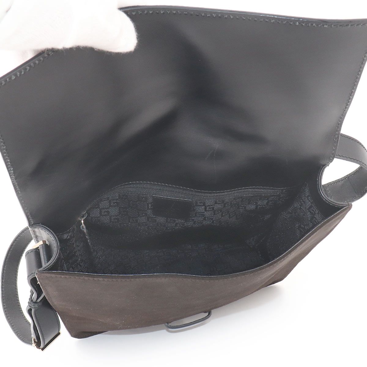 Gucci Tiger Head Shoulder Bag Suede Leather Brown Black Gold — view 6