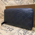 Gucci Zip Up Zip Around Wallet Embossed Black