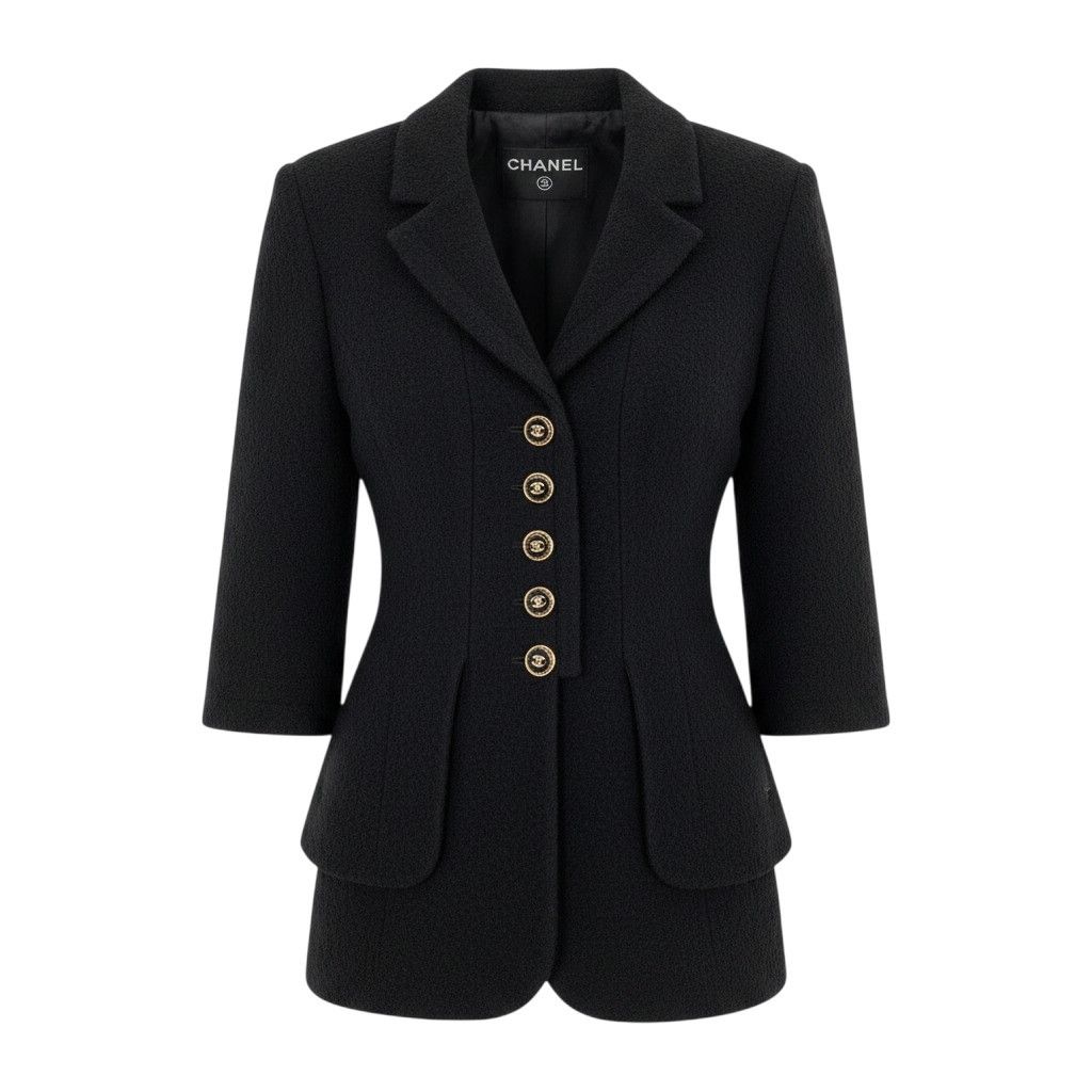 Chanel Cropped Tweed Jacket CC Logo 38 Black