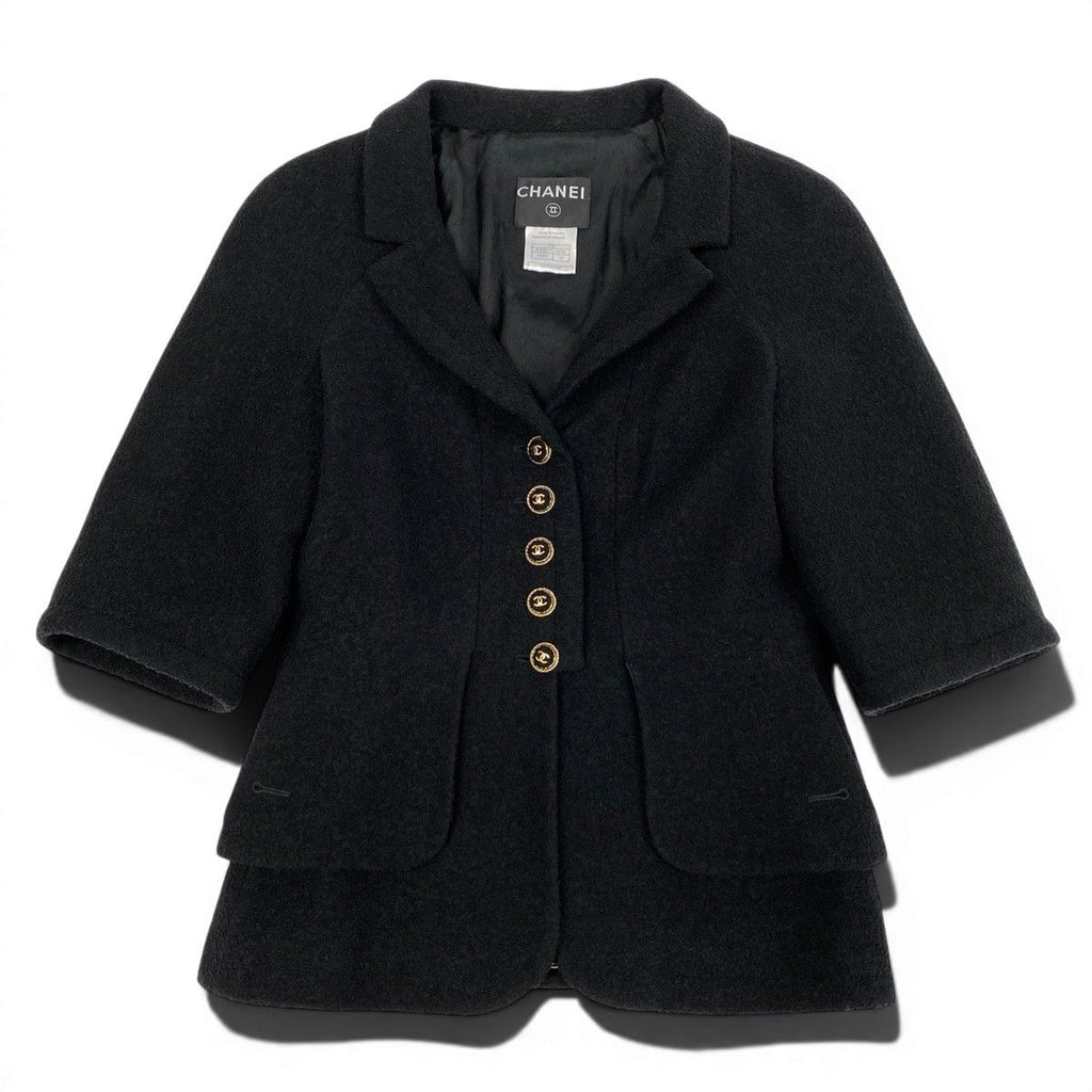 Chanel Cropped Tweed Jacket CC Logo 38 Black — view 2