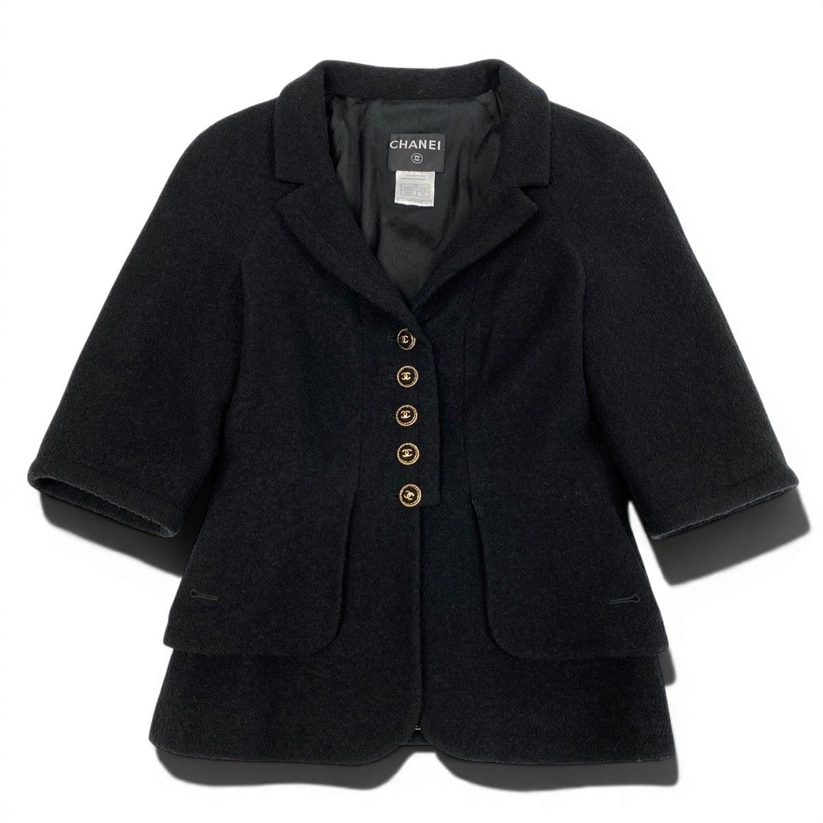 Chanel Cropped Tweed Jacket CC Logo 38 Black — view 2
